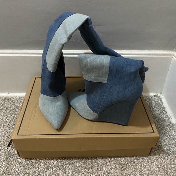 ASOS Patchwork Denim Tall Wedged boot - Picture 2 of 3